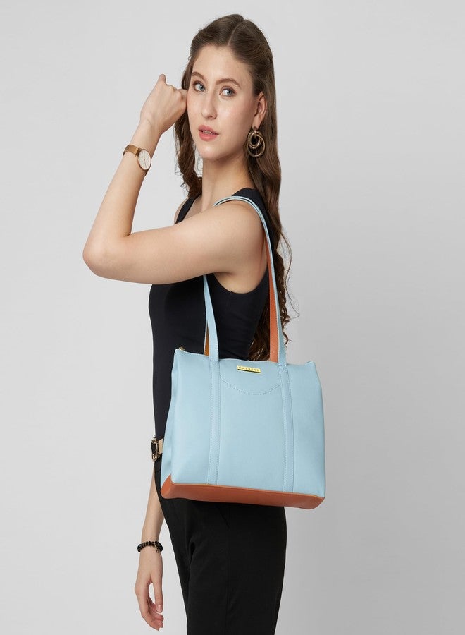Caprese Basil Small Tote Bag for Women with Comfortable Straps | Stylish, Durable, Multi-Compartment Design for Work, Travel, Shopping | Large Capacity, Ideal for Tab & Essentials (Powder Blue) - Image 2